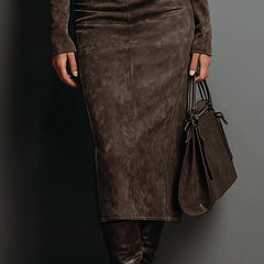 Ava | Faux Suede High-Neck Midi Dress