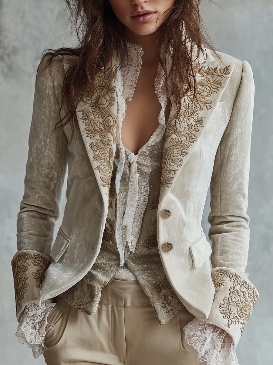 Costanza | Ivory Embroidered Blazer