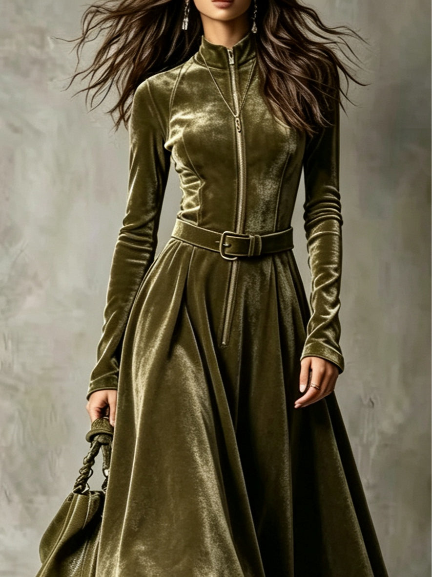 Raffaella | Vintage Velvet Zip-Front Maxi Dress