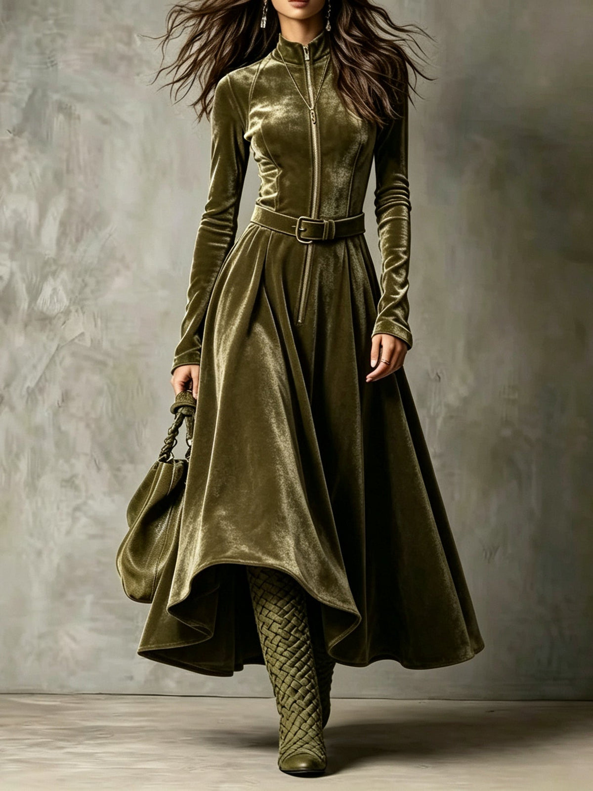 Raffaella | Vintage Velvet Zip-Front Maxi Dress
