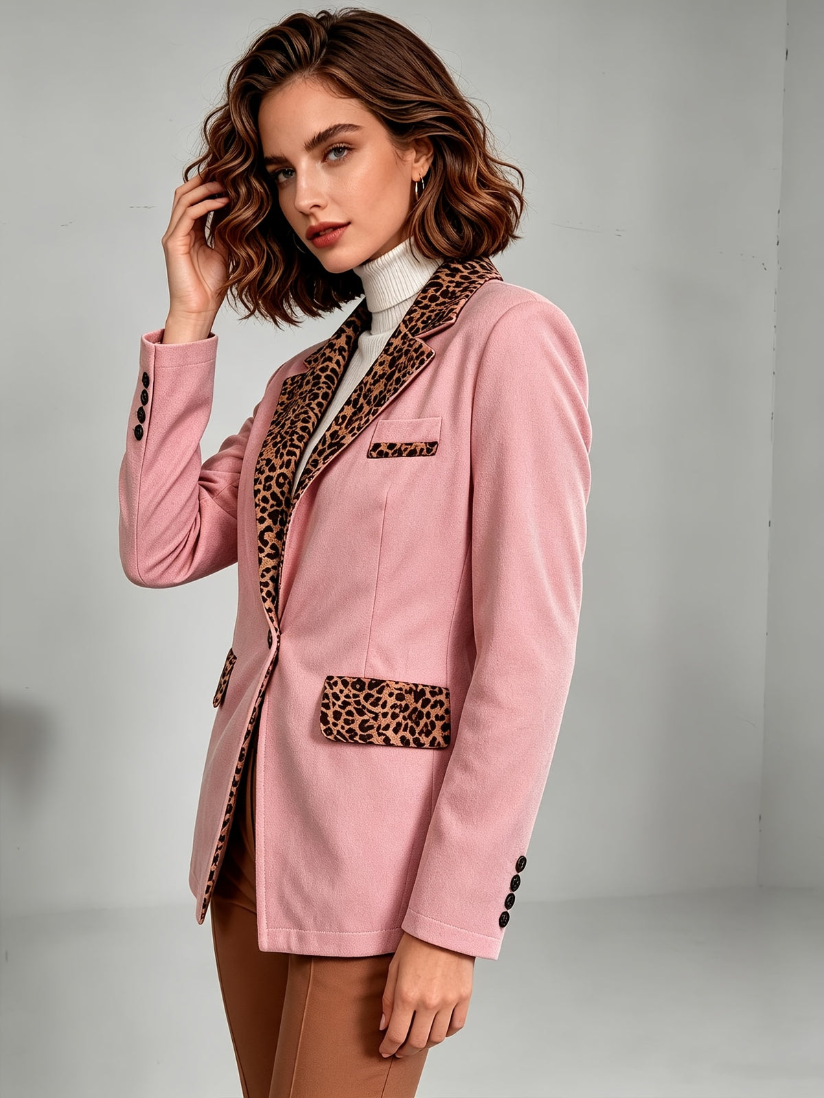 Clementine | Fitted Velvet Leopard-Trim Blazer