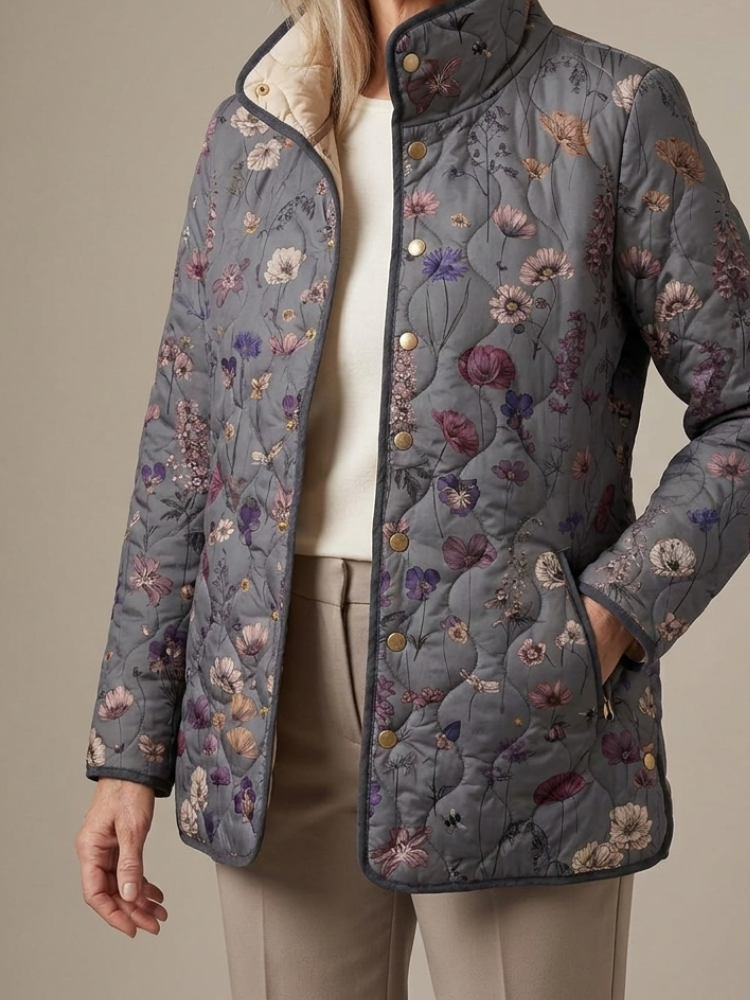 Niva | Charcoal Floral Quilted Jacket