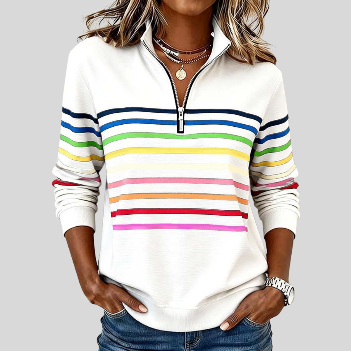 Emma | Striped Quarter-Zip Sweatshirt