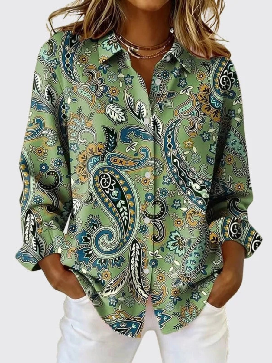 Edwina | Paisley Print Button-Up Blouse