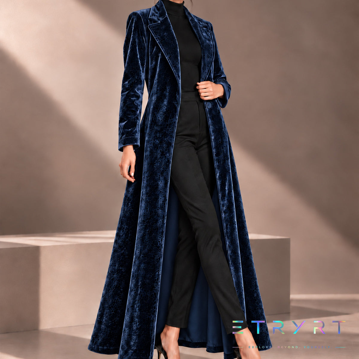 Dames Velvet Revers Maxi Lange Jas, Elegante Open Voorkant Lange Jurk Jas, Formele Party Avond Bovenkleding voor Herfst Winter