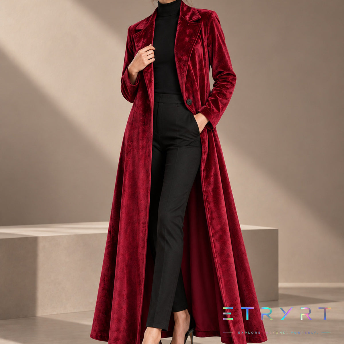 Dames Velvet Revers Maxi Lange Jas, Elegante Open Voorkant Lange Jurk Jas, Formele Party Avond Bovenkleding voor Herfst Winter