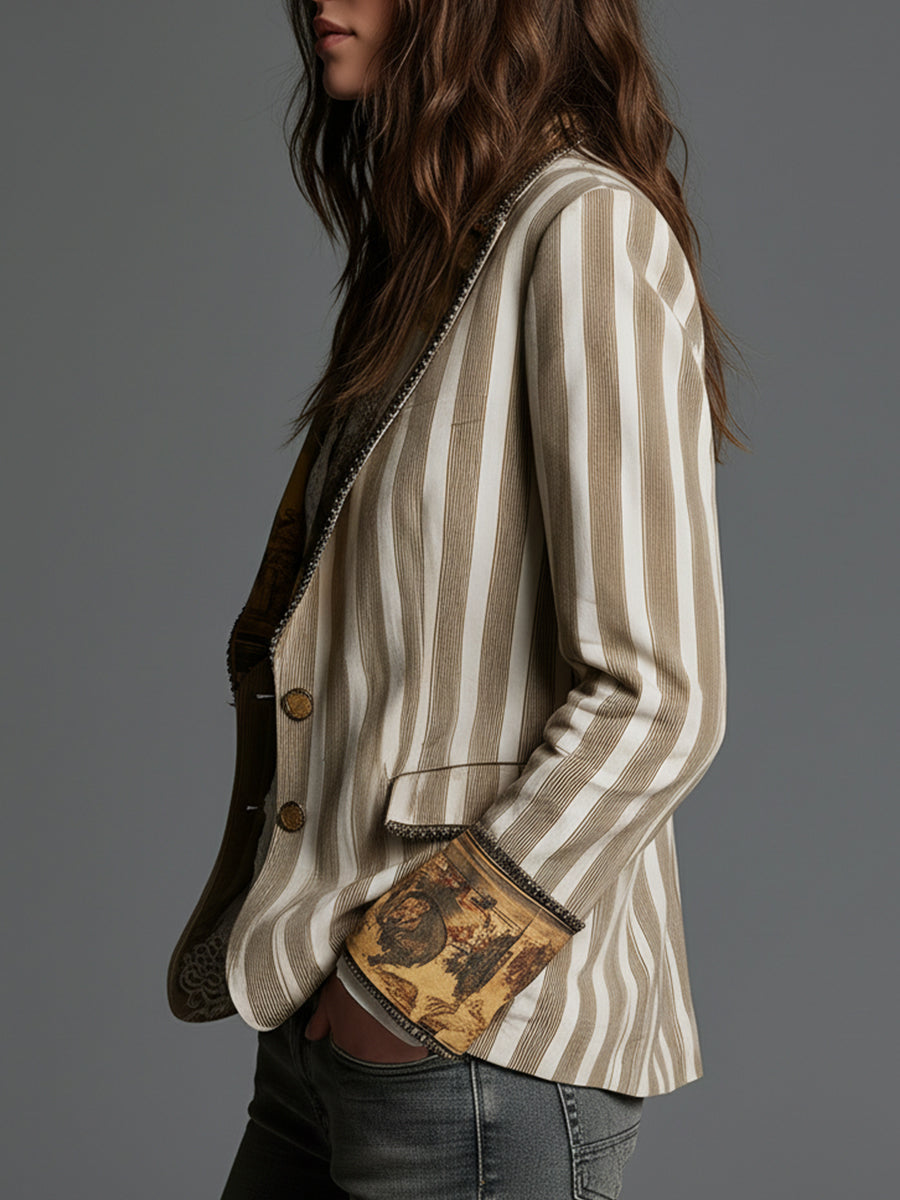 Susanna | Striped Bohemian Blazer with Printed Collar