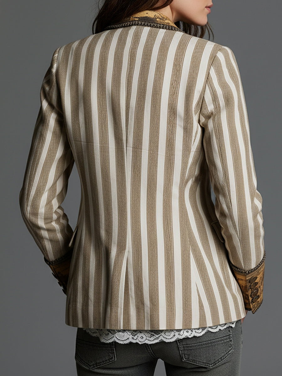 Susanna | Striped Bohemian Blazer with Printed Collar