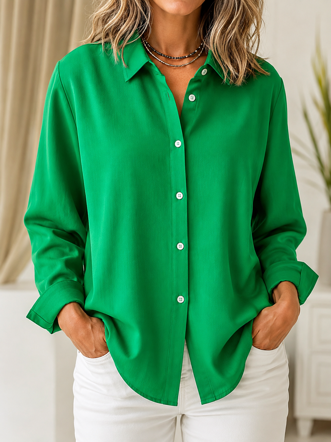Marisol | Classic Solid Button Front Blouse