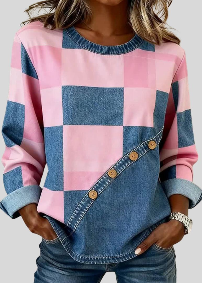 Tessa | Patchwork Colour-Block Button Sweatshirt