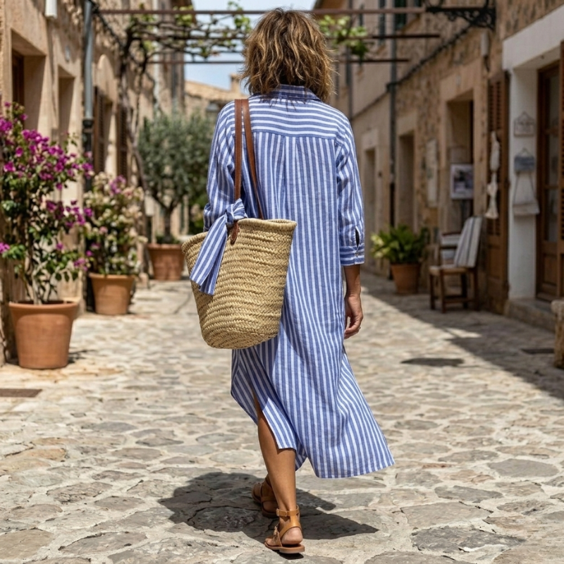 Ismara | Elegant Striped Shirt Dress