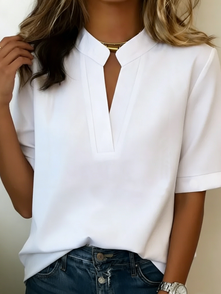 Élise — Elegant Short Sleeve V-Neck Blouse