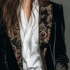 Leontina | Fitted Baroque Printed Blazer in Black