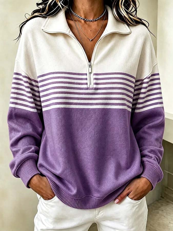 Skylah | Striped Quarter-Zip Jumper