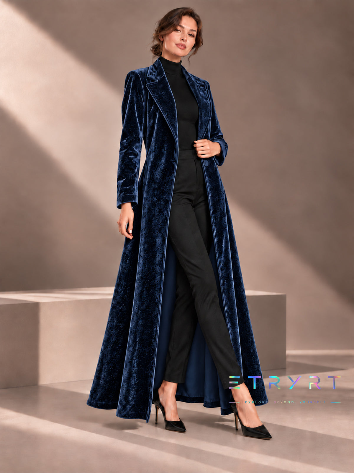 Dames Velvet Revers Maxi Lange Jas, Elegante Open Voorkant Lange Jurk Jas, Formele Party Avond Bovenkleding voor Herfst Winter