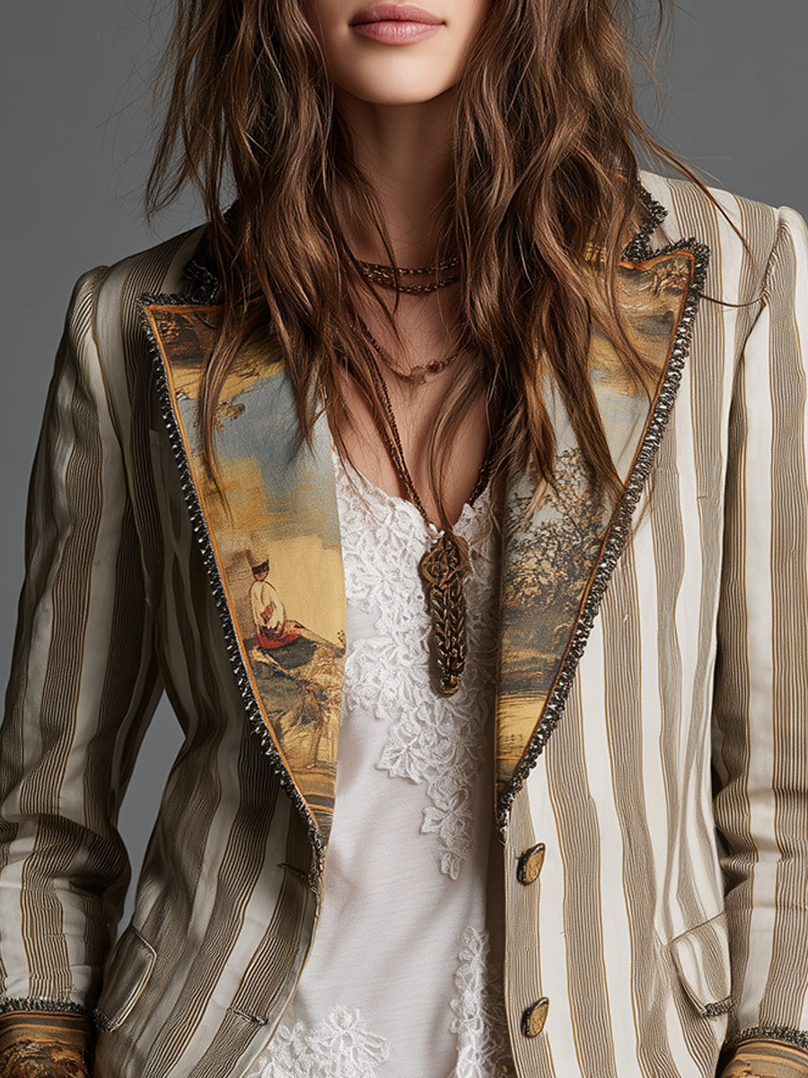 Susanna | Striped Bohemian Blazer with Printed Collar