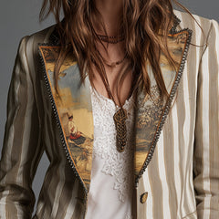 Susanna | Striped Bohemian Blazer with Printed Collar
