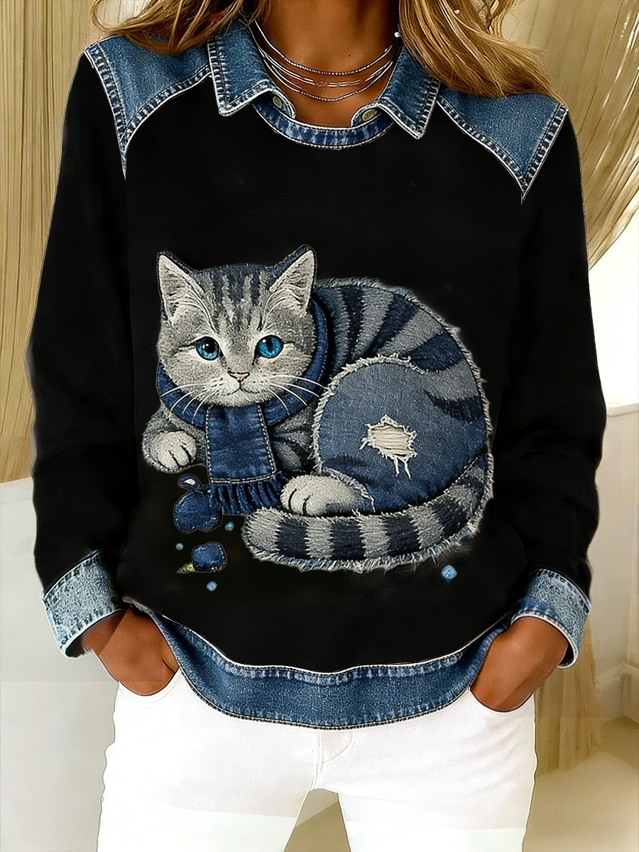 Eponin | Cat Print Sweatshirt