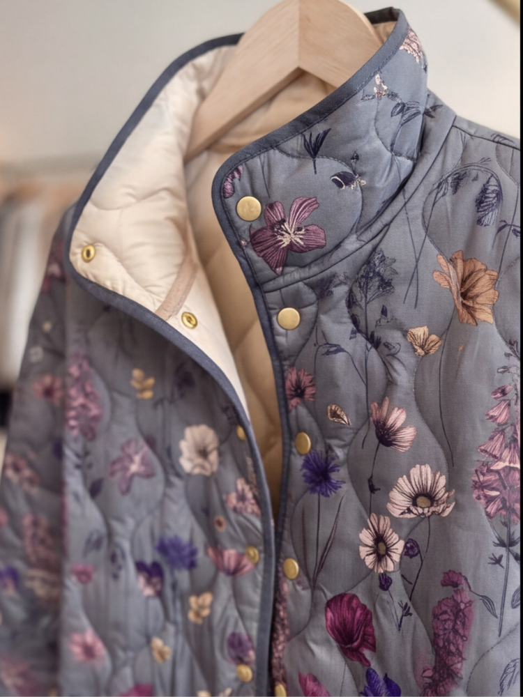 Niva | Charcoal Floral Quilted Jacket