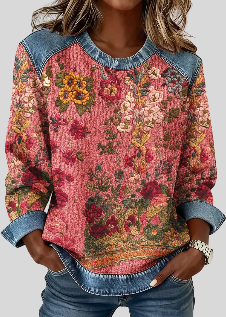 Lenora | Floral Print Sweatshirt with Contrast Cuffs