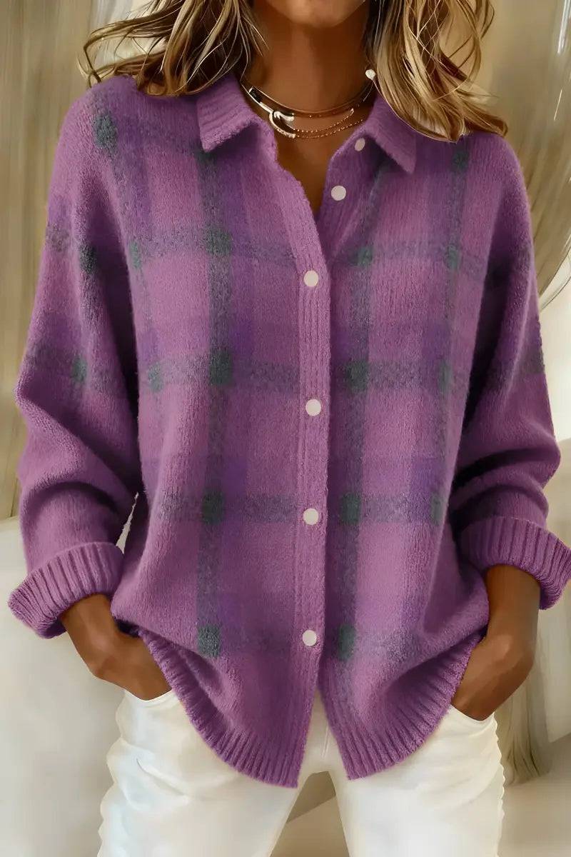 Cosette | Checkered Shirt Collar Cardigan