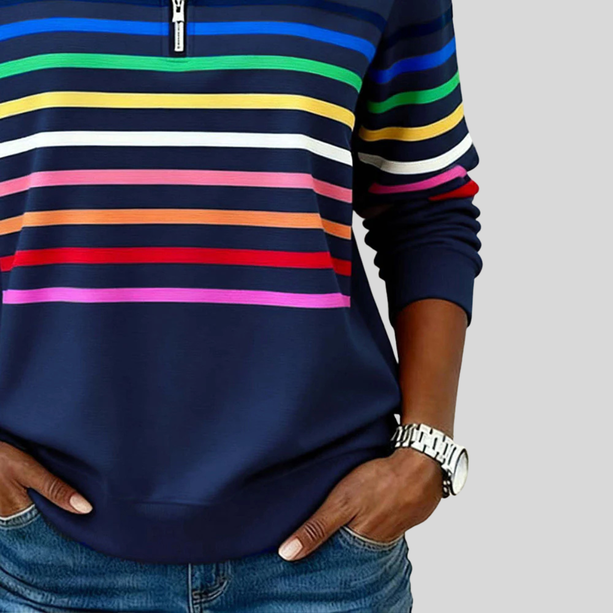 Emma | Striped Quarter-Zip Sweatshirt