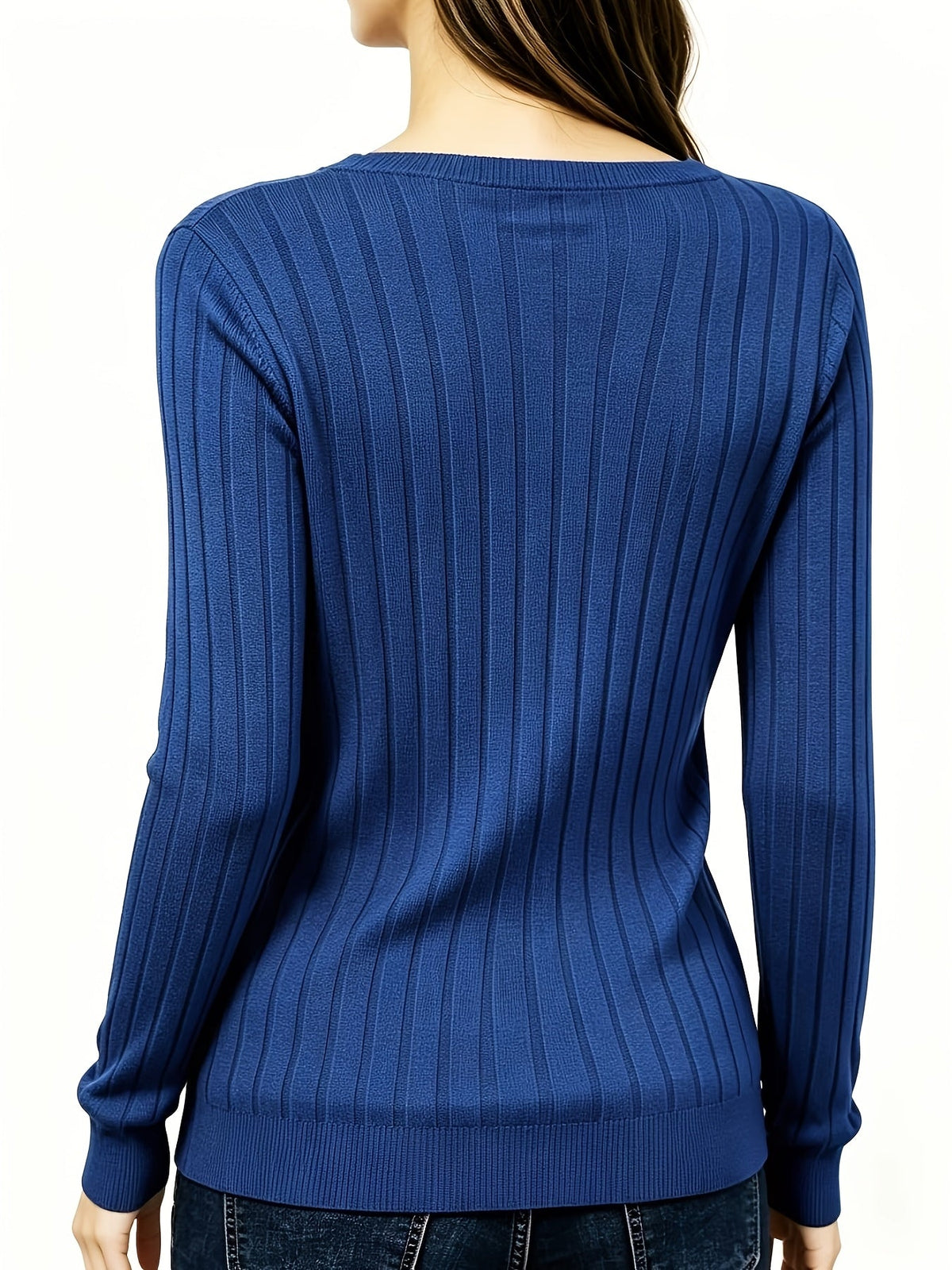 ELODIE | RIBBED V-NECK JUMPER