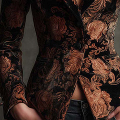 Bertilla | Printed Black and Bronze Floral Blazer