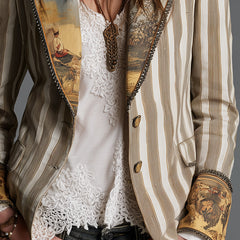 Susanna | Striped Bohemian Blazer with Printed Collar