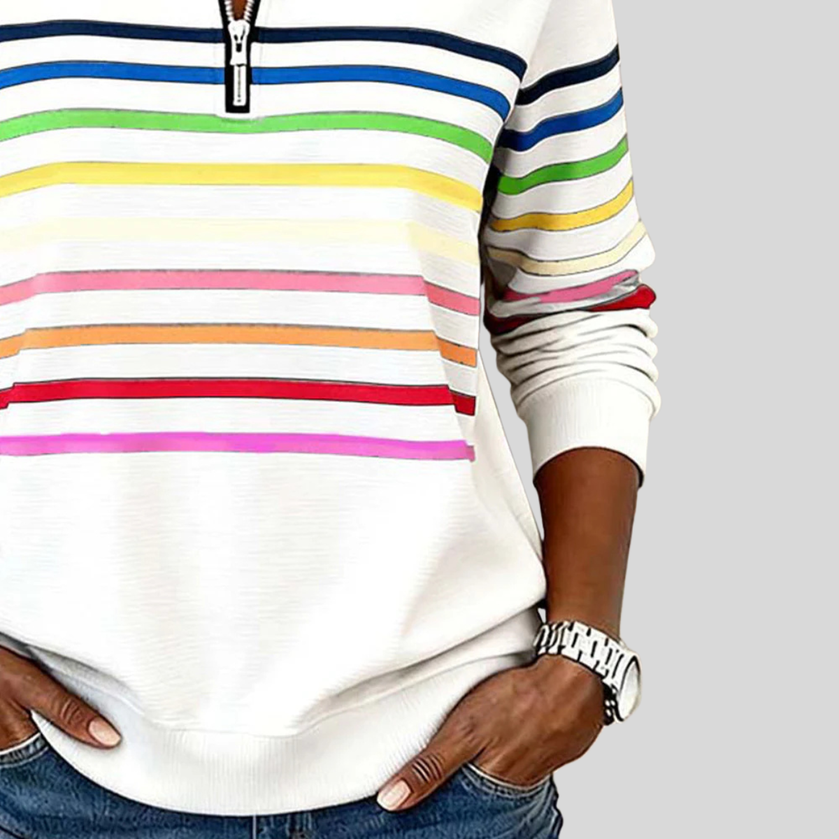 Emma | Striped Quarter-Zip Sweatshirt