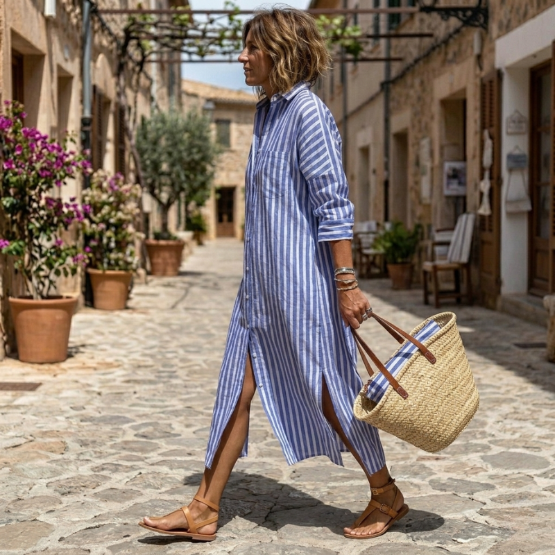 Ismara | Elegant Striped Shirt Dress