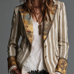 Susanna | Striped Bohemian Blazer with Printed Collar