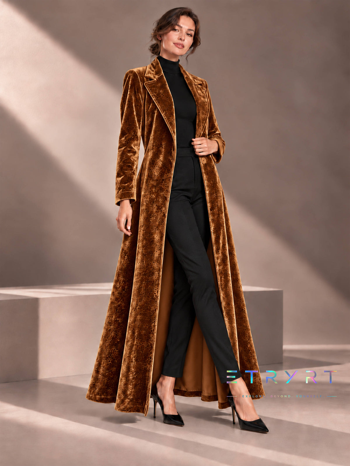 Dames Velvet Revers Maxi Lange Jas, Elegante Open Voorkant Lange Jurk Jas, Formele Party Avond Bovenkleding voor Herfst Winter