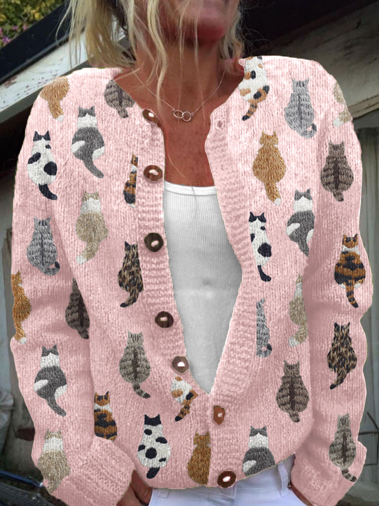 Charlotte | Cosy Cat Print Cardigan