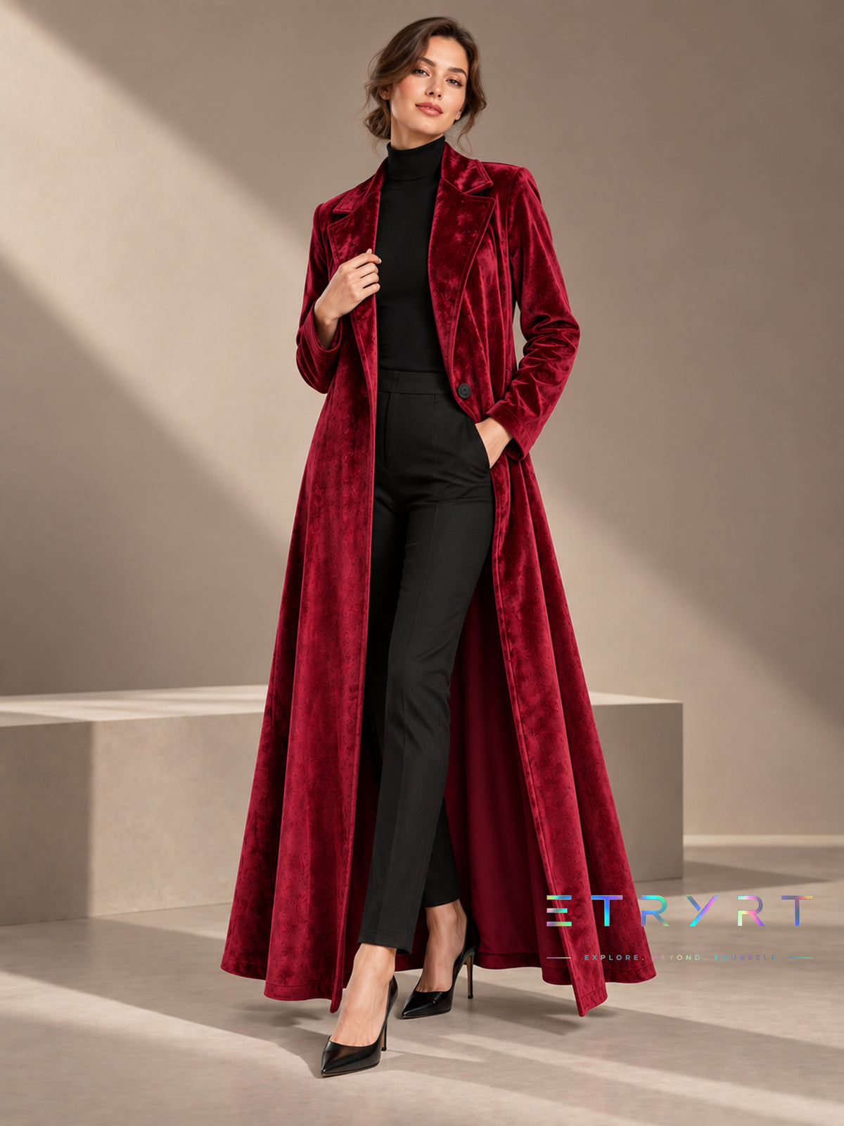 Dames Velvet Revers Maxi Lange Jas, Elegante Open Voorkant Lange Jurk Jas, Formele Party Avond Bovenkleding voor Herfst Winter