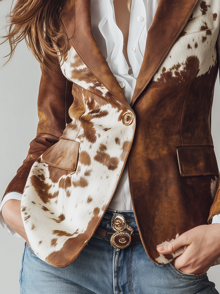 Agata | Vintage Blazer with Cow Print