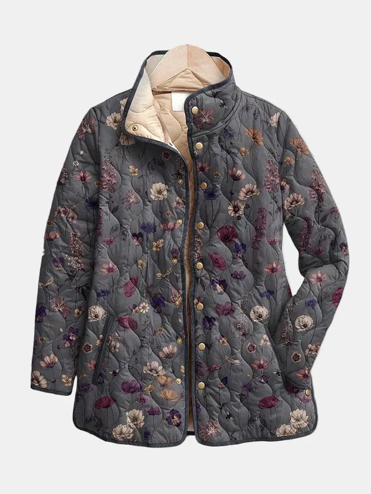 Niva | Charcoal Floral Quilted Jacket