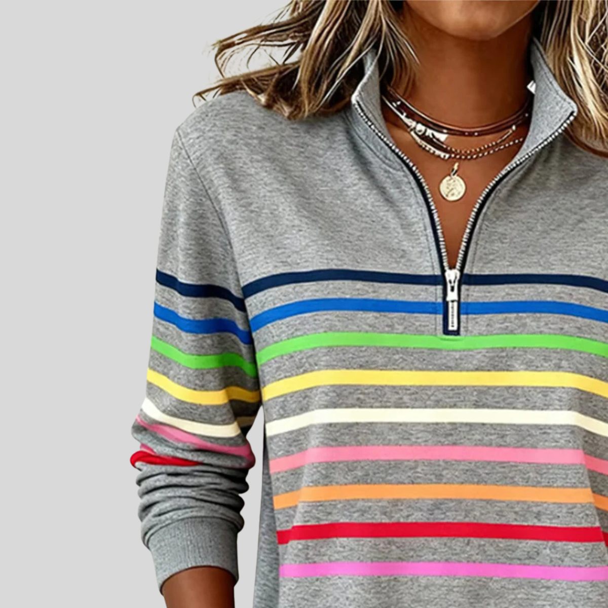 Emma | Striped Quarter-Zip Sweatshirt