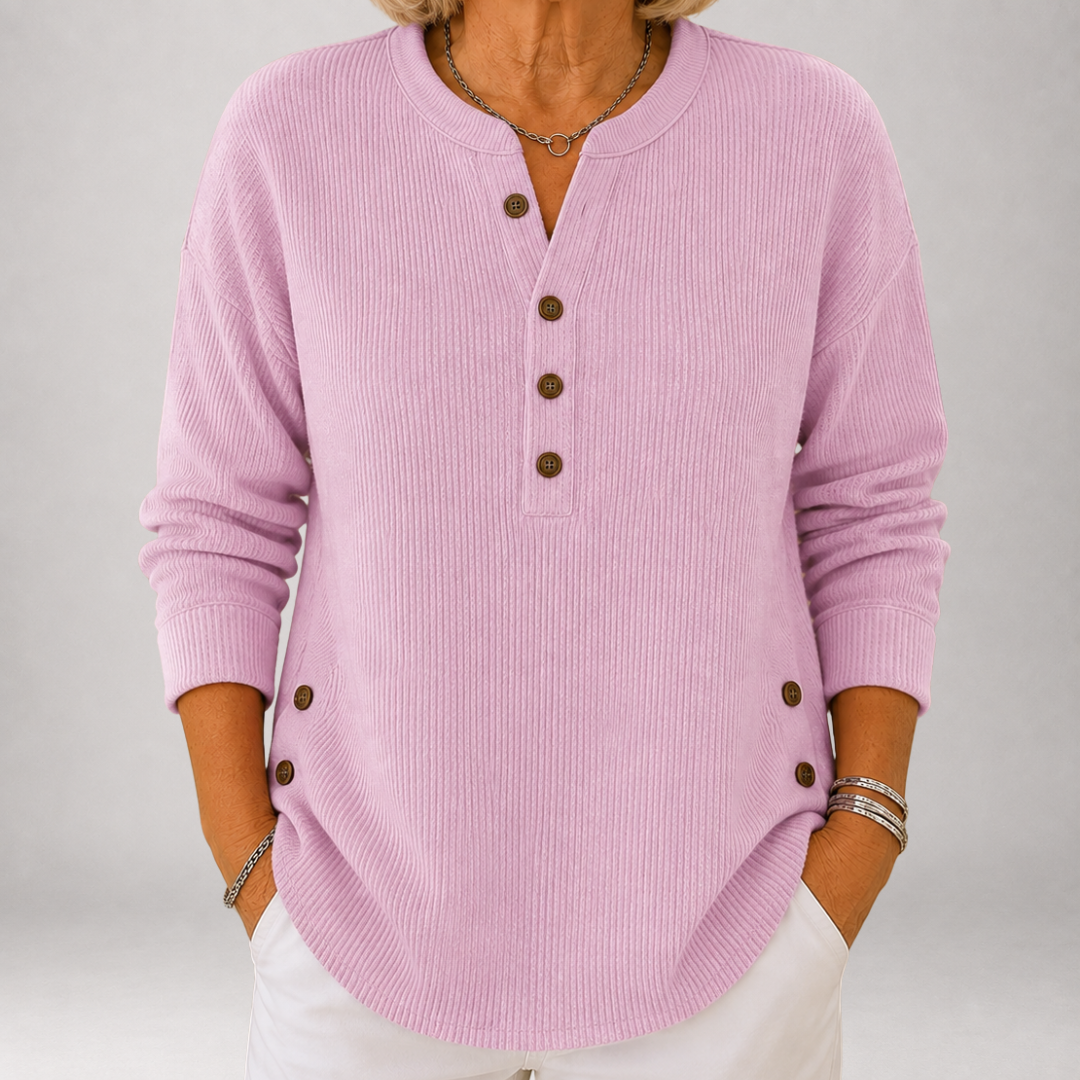 Inessa | Ribbed Henley Tunic with Side Buttons