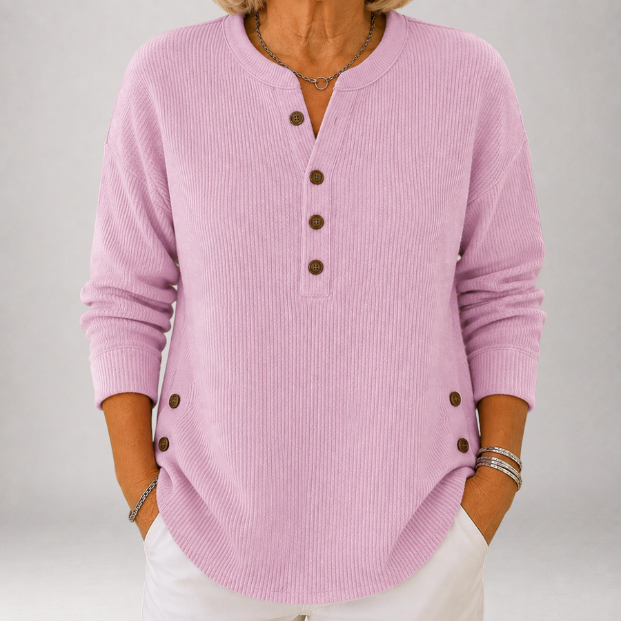 Inessa | Ribbed Henley Tunic with Side Buttons