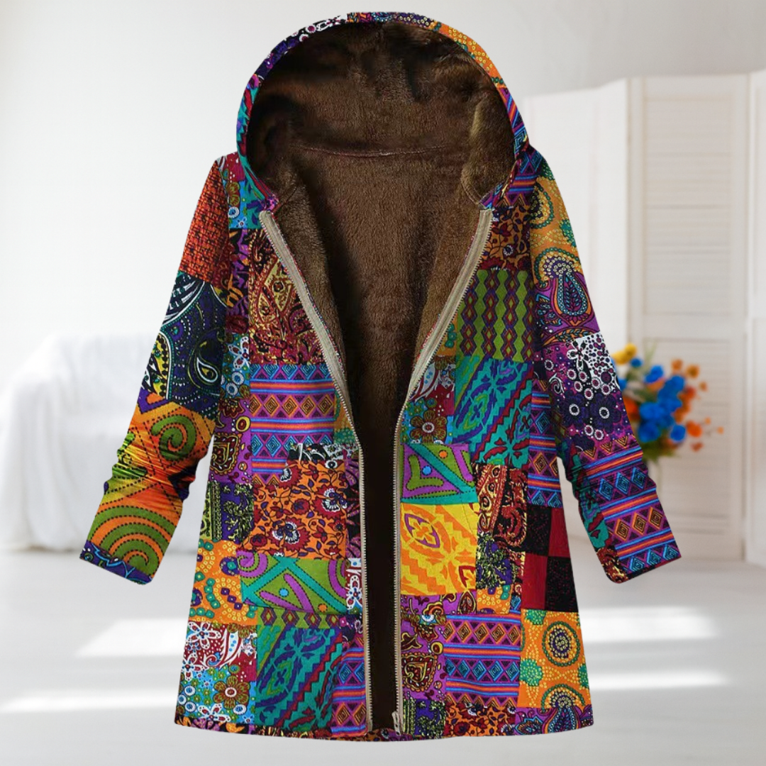 Elodie | Brown Patterned Mid-Season Coat