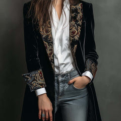 Leontina | Fitted Baroque Printed Blazer in Black