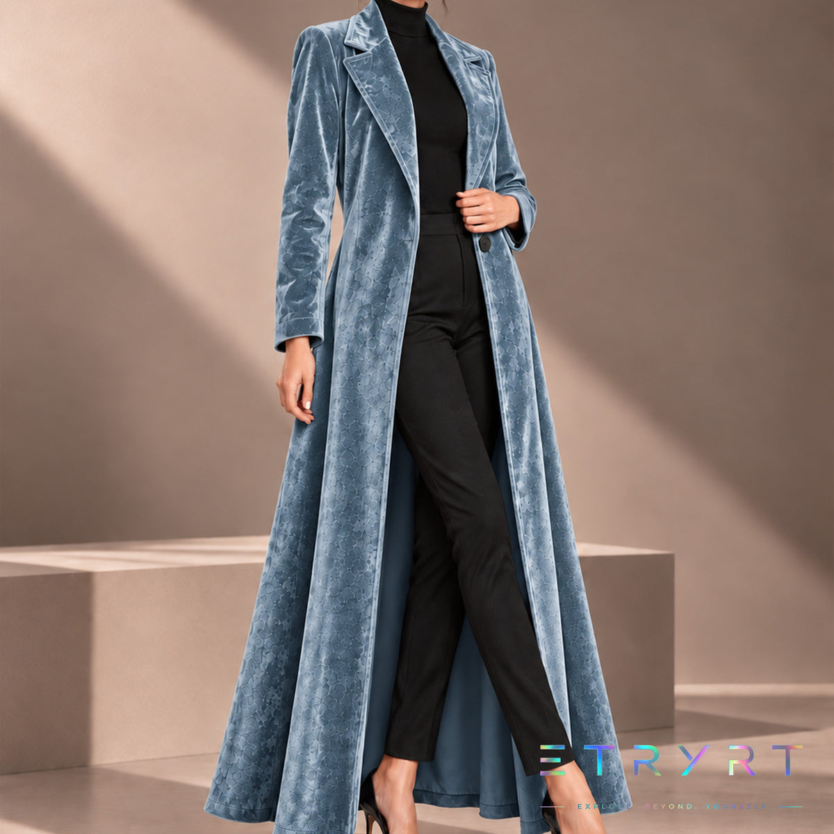 Dames Velvet Revers Maxi Lange Jas, Elegante Open Voorkant Lange Jurk Jas, Formele Party Avond Bovenkleding voor Herfst Winter