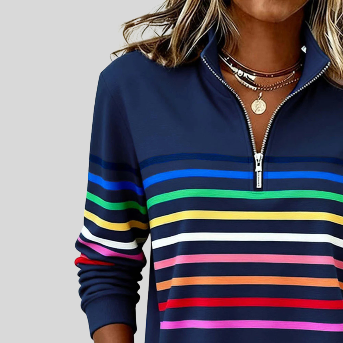 Emma | Striped Quarter-Zip Sweatshirt