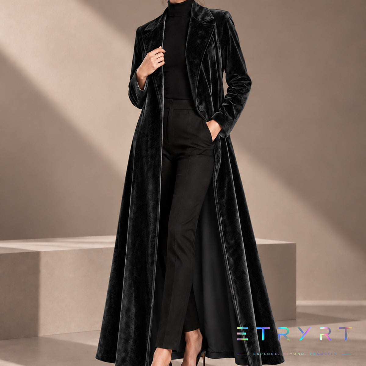 Dames Velvet Revers Maxi Lange Jas, Elegante Open Voorkant Lange Jurk Jas, Formele Party Avond Bovenkleding voor Herfst Winter