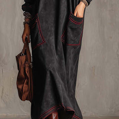 Manuela | Faux Suede Contrast-Stitch Maxi Dress