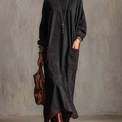 Manuela | Faux Suede Contrast-Stitch Maxi Dress
