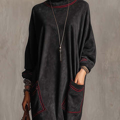 Manuela | Faux Suede Contrast-Stitch Maxi Dress