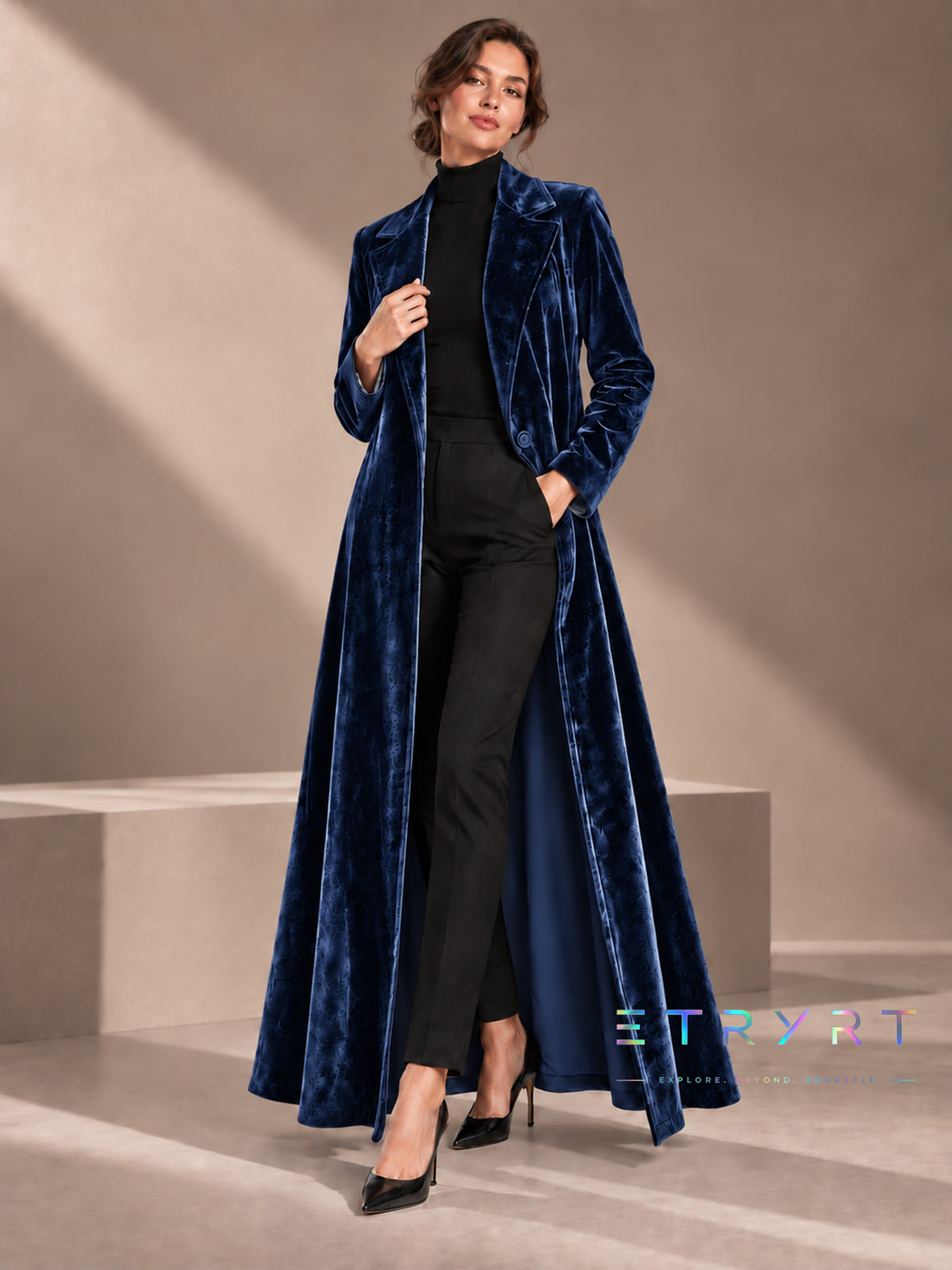 Dames Velvet Revers Maxi Lange Jas, Elegante Open Voorkant Lange Jurk Jas, Formele Party Avond Bovenkleding voor Herfst Winter