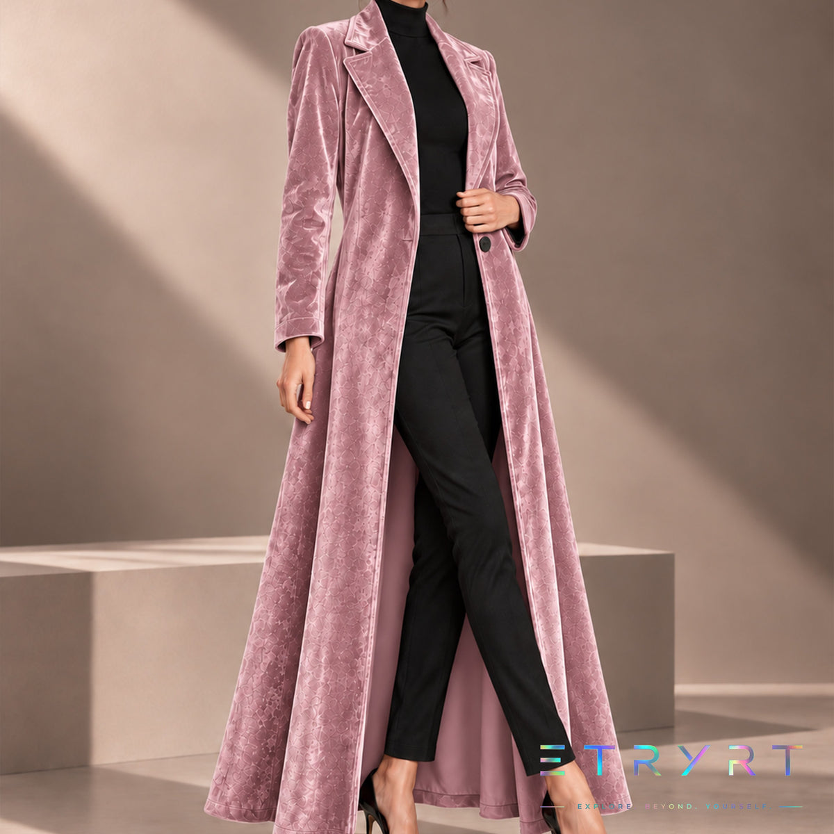 Dames Velvet Revers Maxi Lange Jas, Elegante Open Voorkant Lange Jurk Jas, Formele Party Avond Bovenkleding voor Herfst Winter